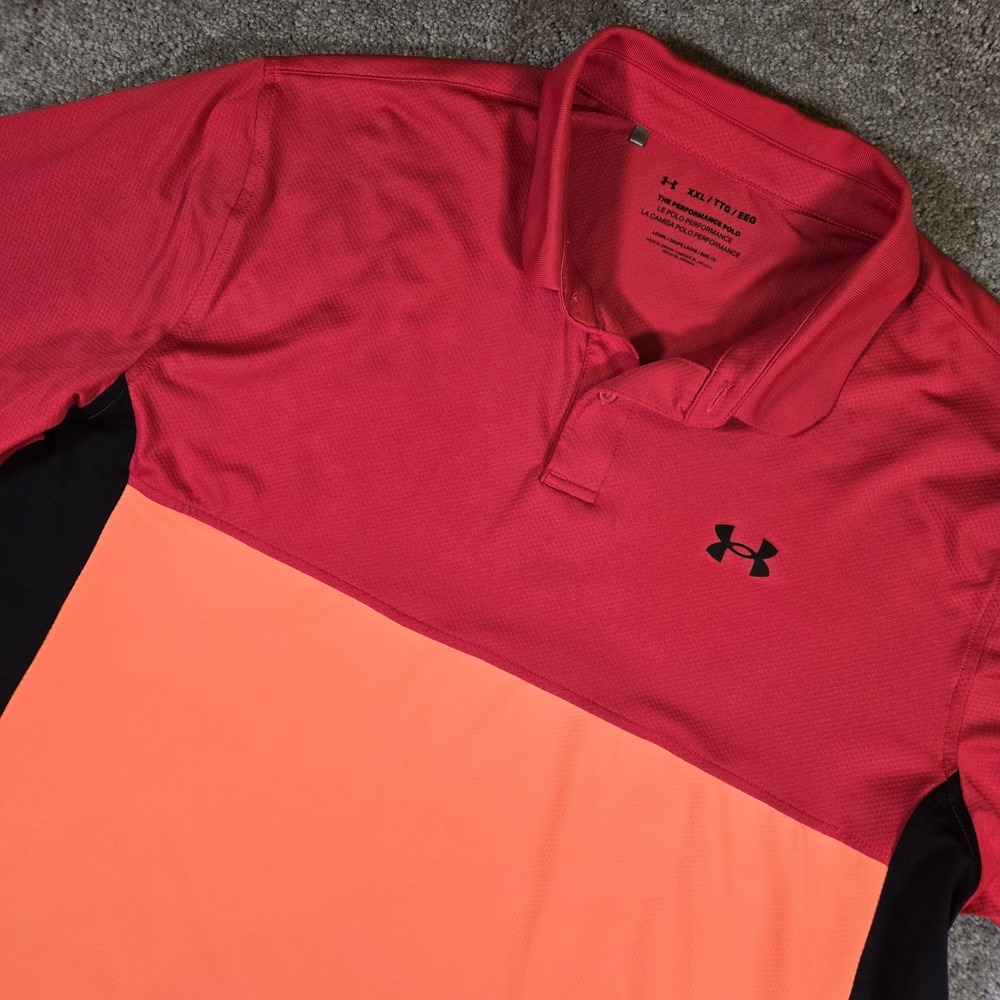 Under Armour Polo Mens 2XL Orange Red And Black Playoff Polo Performance Golf